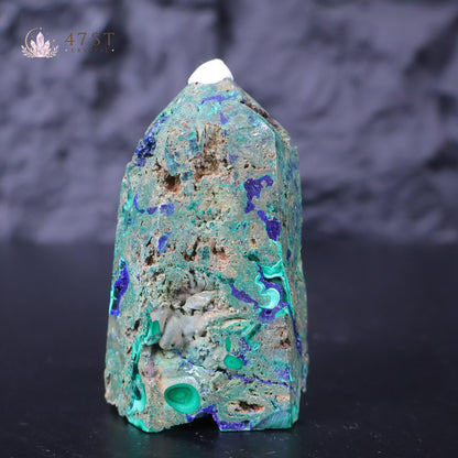 Azurite with Malachite Tower