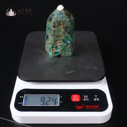 Azurite with Malachite Tower