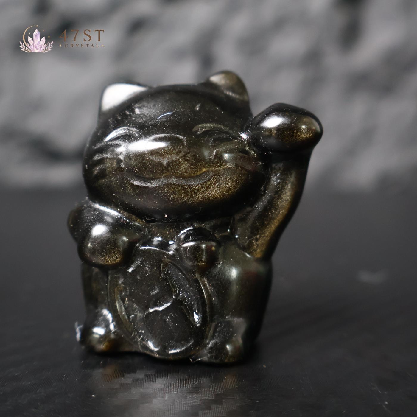 Gold Sheen Obsidian Lucky Cat