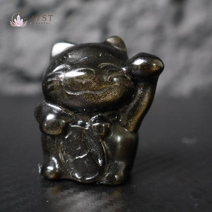 Gold Sheen Obsidian Lucky Cat