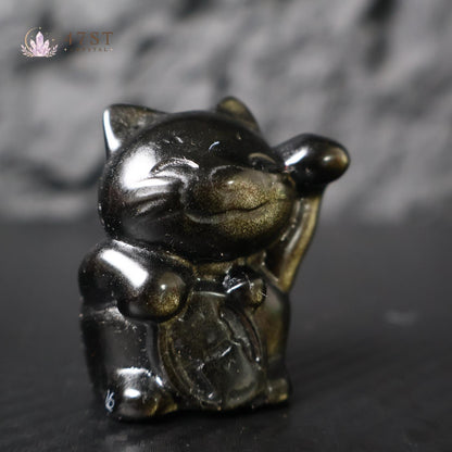 Gold Sheen Obsidian Lucky Cat