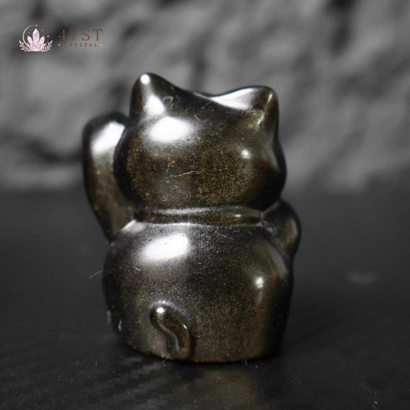 Gold Sheen Obsidian Lucky Cat