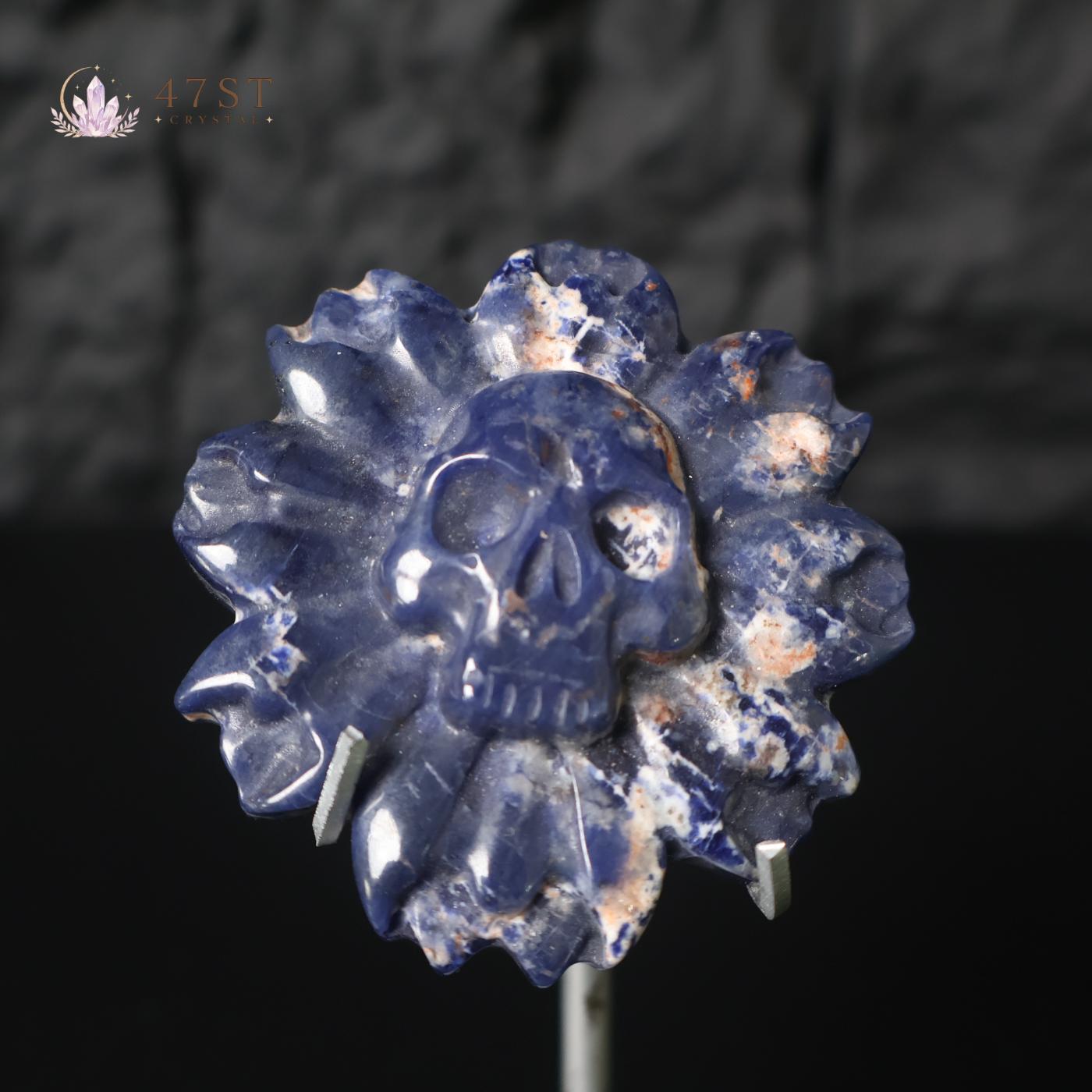 Sodalite Skull Flower Carving