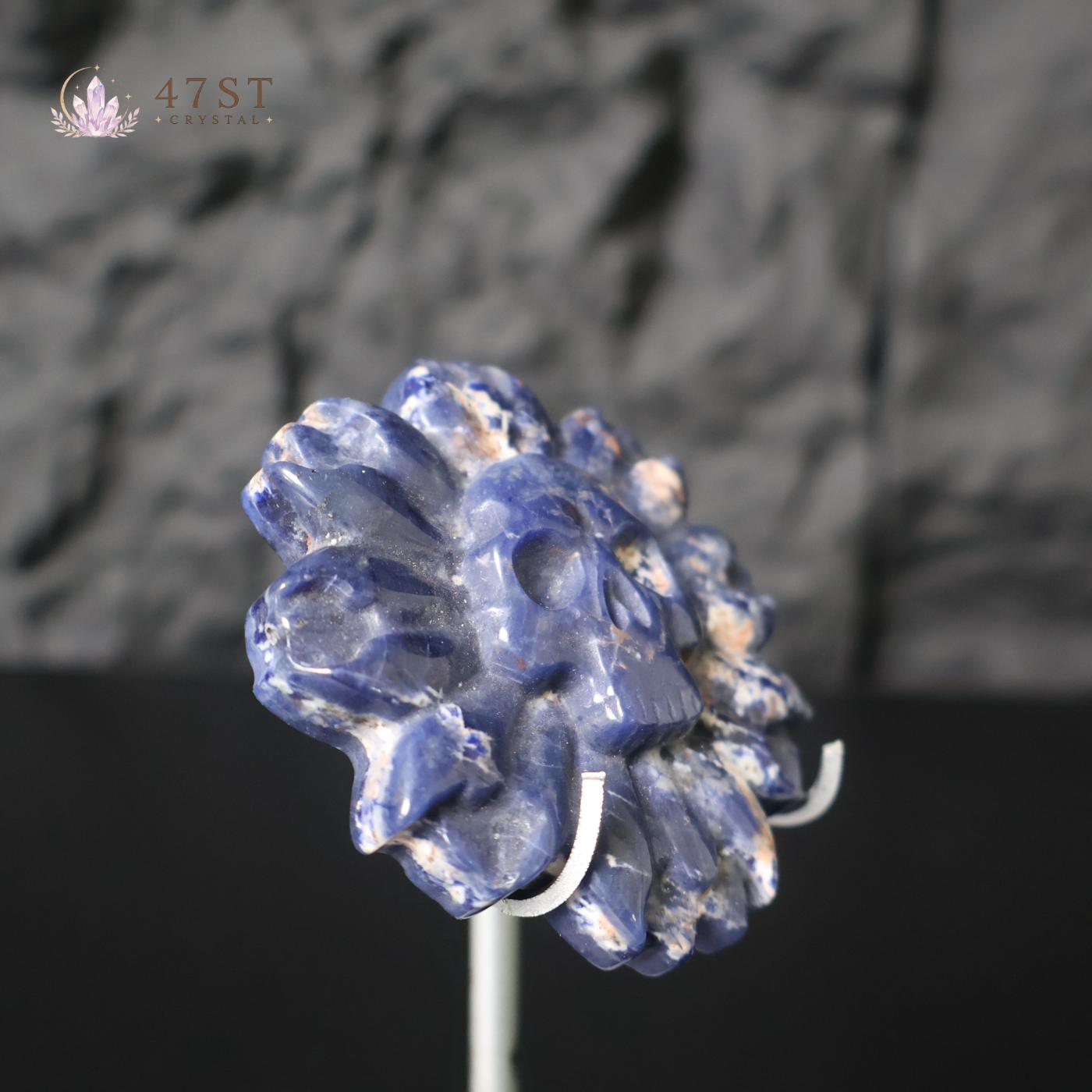Sodalite Skull Flower Carving