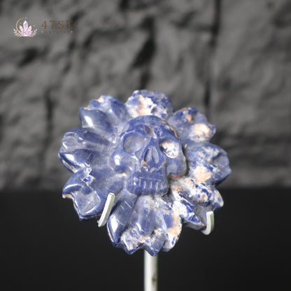 Sodalite Skull Flower Carving