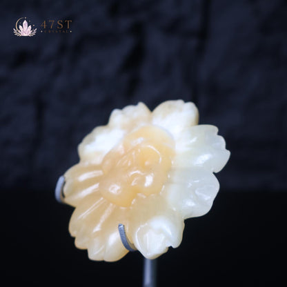 Orange Calcite Skull Flower Carving