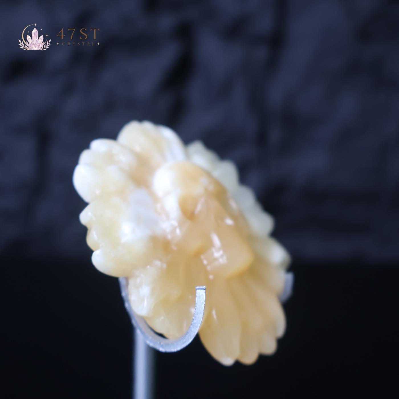 Orange Calcite Skull Flower Carving