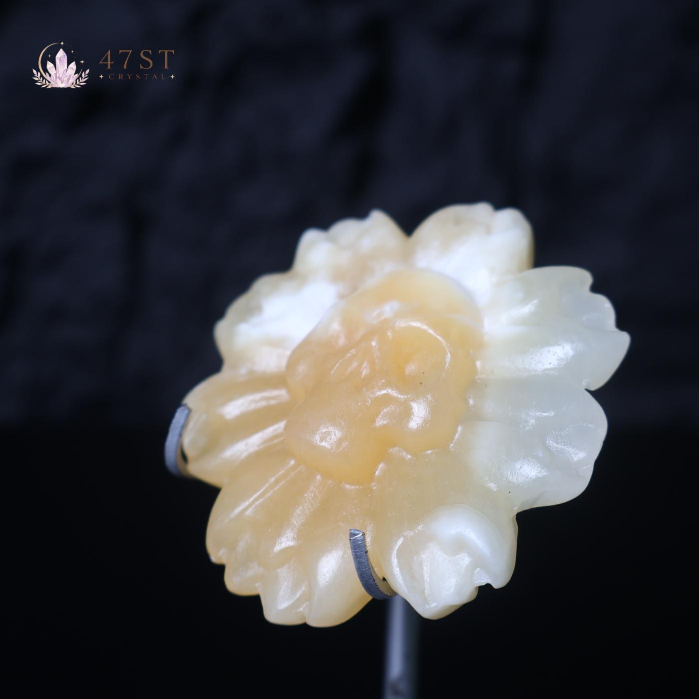 Orange Calcite Skull Flower Carving