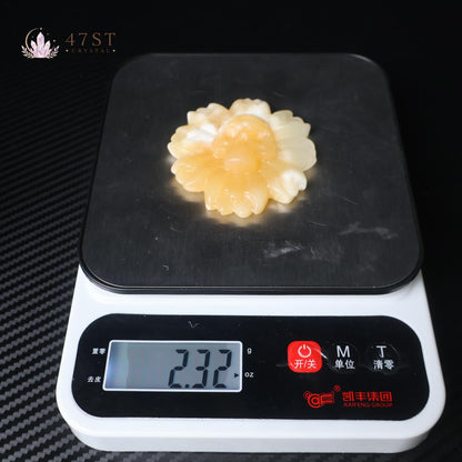 Orange Calcite Skull Flower Carving
