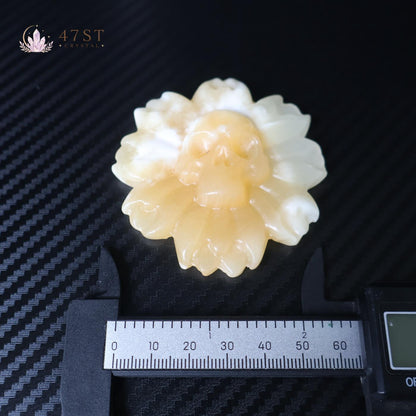 Orange Calcite Skull Flower Carving