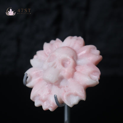 Pink Opal Skull Flower Carving