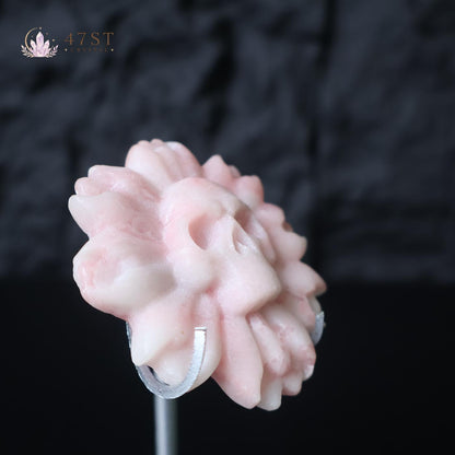 Pink Opal Skull Flower Carving