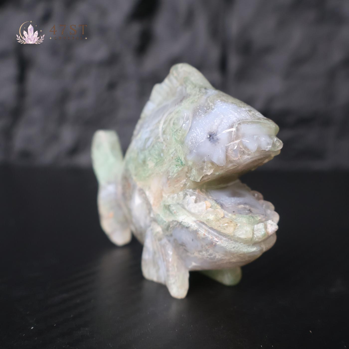Moss Agate Piranha Carving
