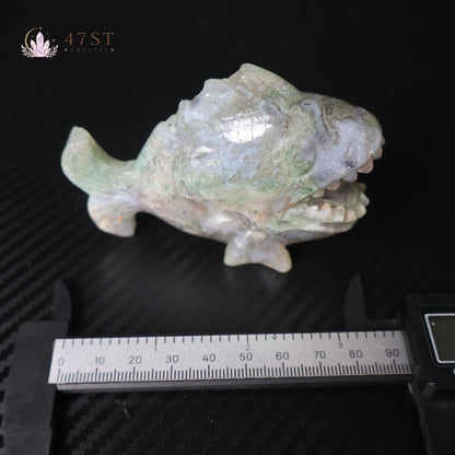 Moss Agate Piranha Carving
