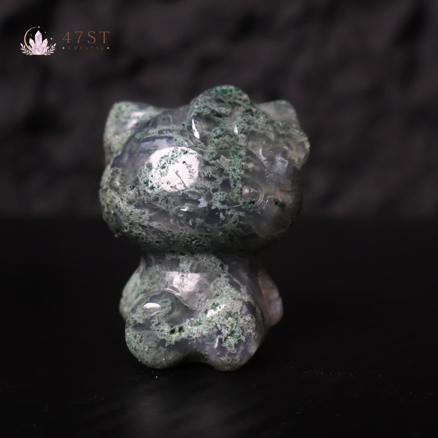 Moss Agate Hello Kitty Carving
