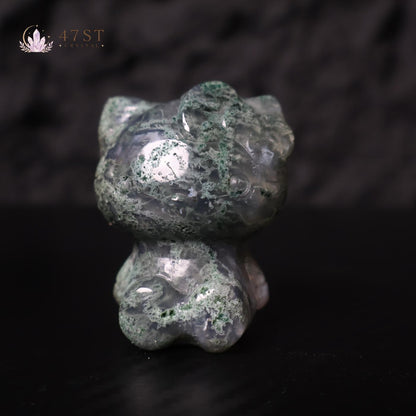 Moss Agate Hello Kitty Carving