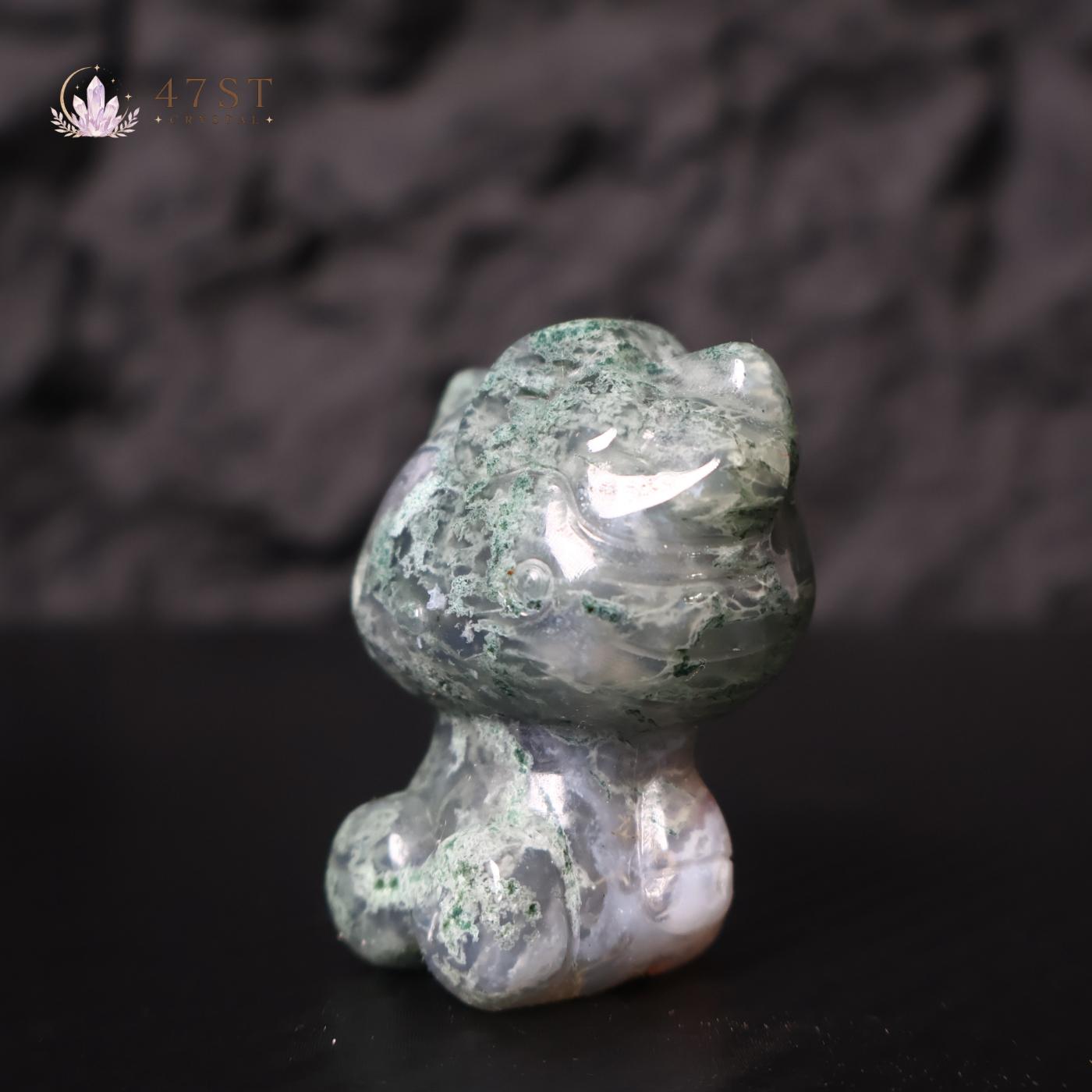 Moss Agate Hello Kitty Carving