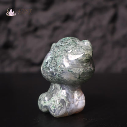 Moss Agate Hello Kitty Carving