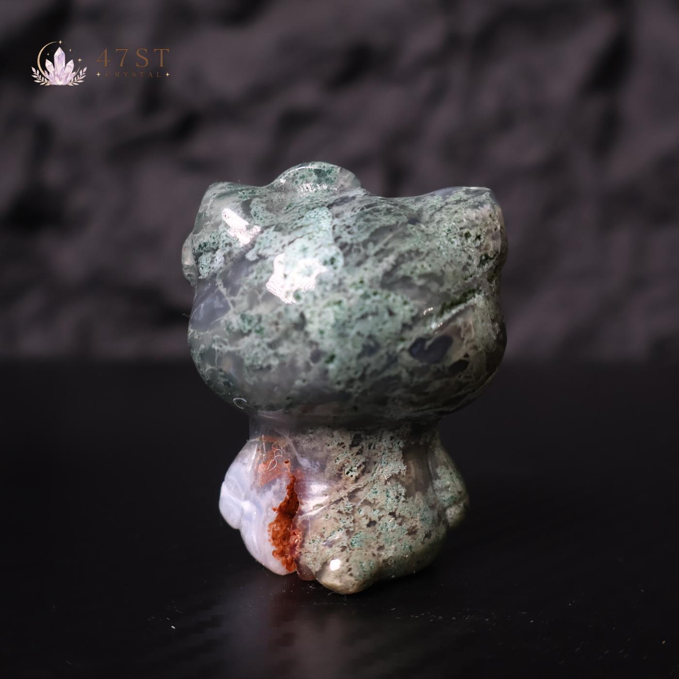 Moss Agate Hello Kitty Carving
