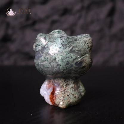 Moss Agate Hello Kitty Carving