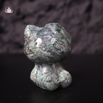 Moss Agate Hello Kitty Carving