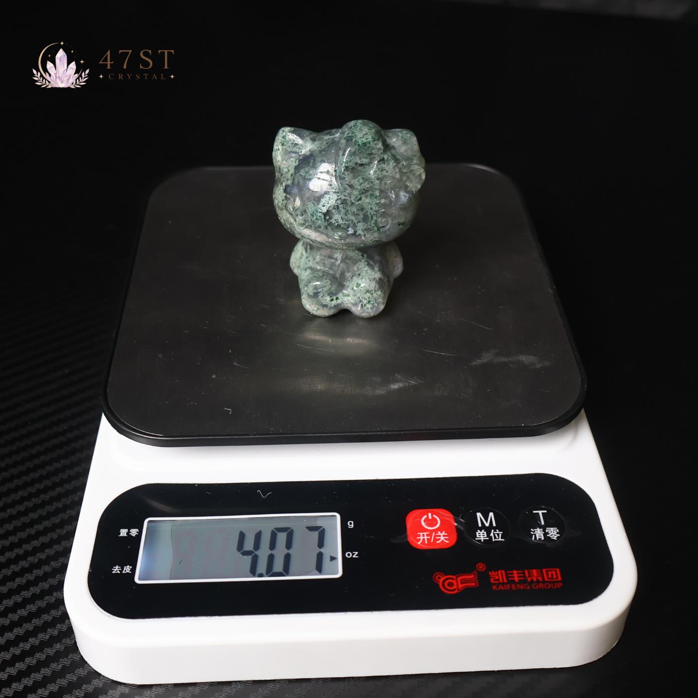 Moss Agate Hello Kitty Carving
