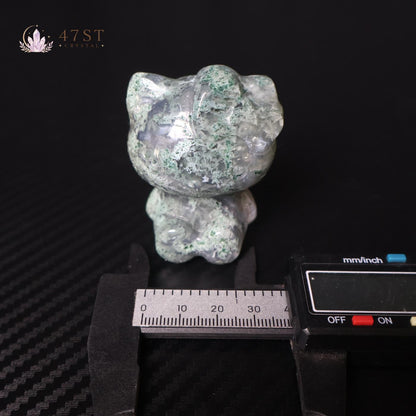 Moss Agate Hello Kitty Carving