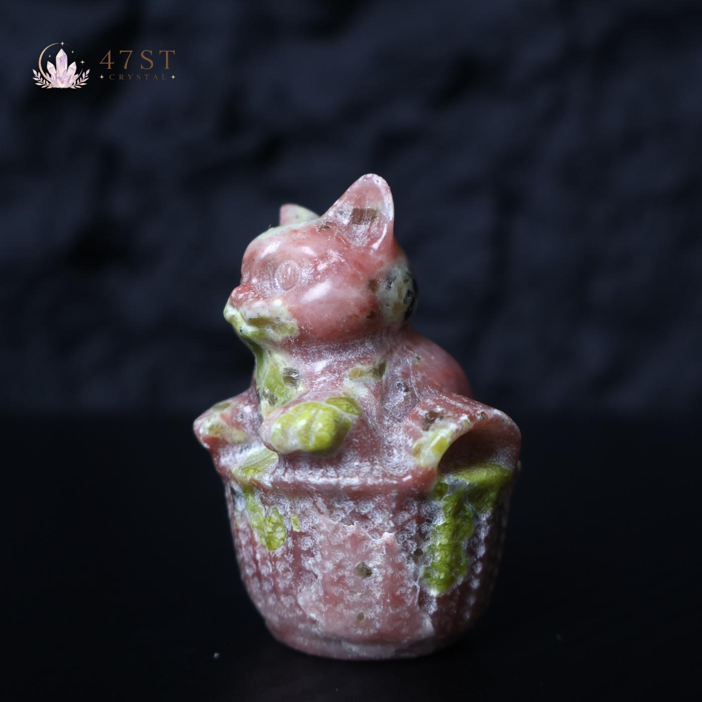 Red Plum Blossom Jasper Cat in Basket