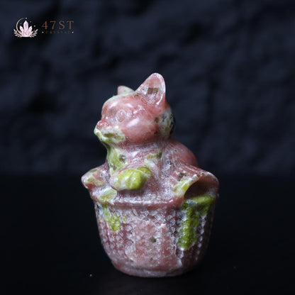Red Plum Blossom Jasper Cat in Basket