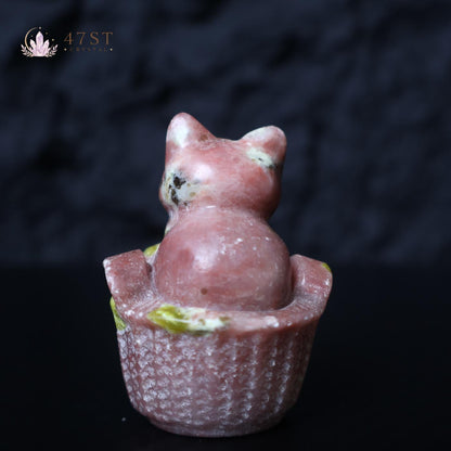 Red Plum Blossom Jasper Cat in Basket