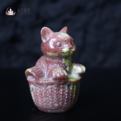 Red Plum Blossom Jasper Cat in Basket