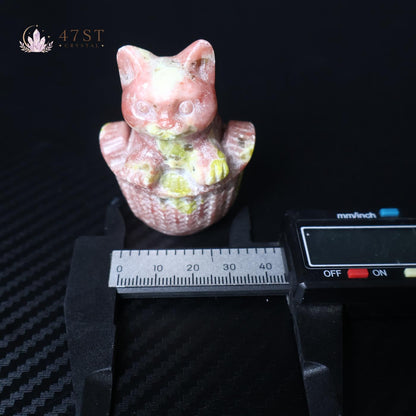 Red Plum Blossom Jasper Cat in Basket