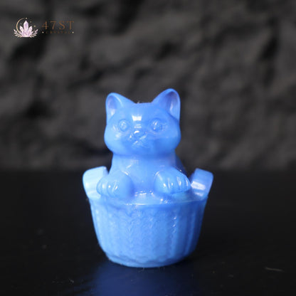 Blue Opalite Cat Carving