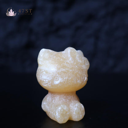 Orange Calcite Hello Kitty Carving
