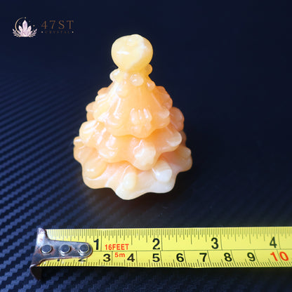 Orange Calcite Christmas Tree Carving