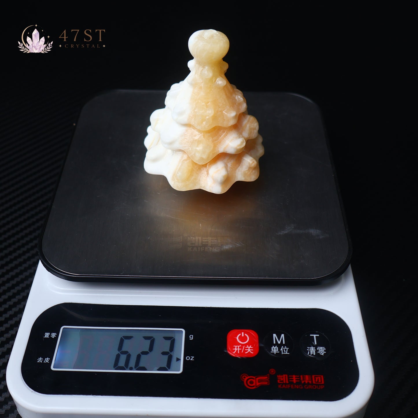 Orange Calcite Christmas Tree Carving