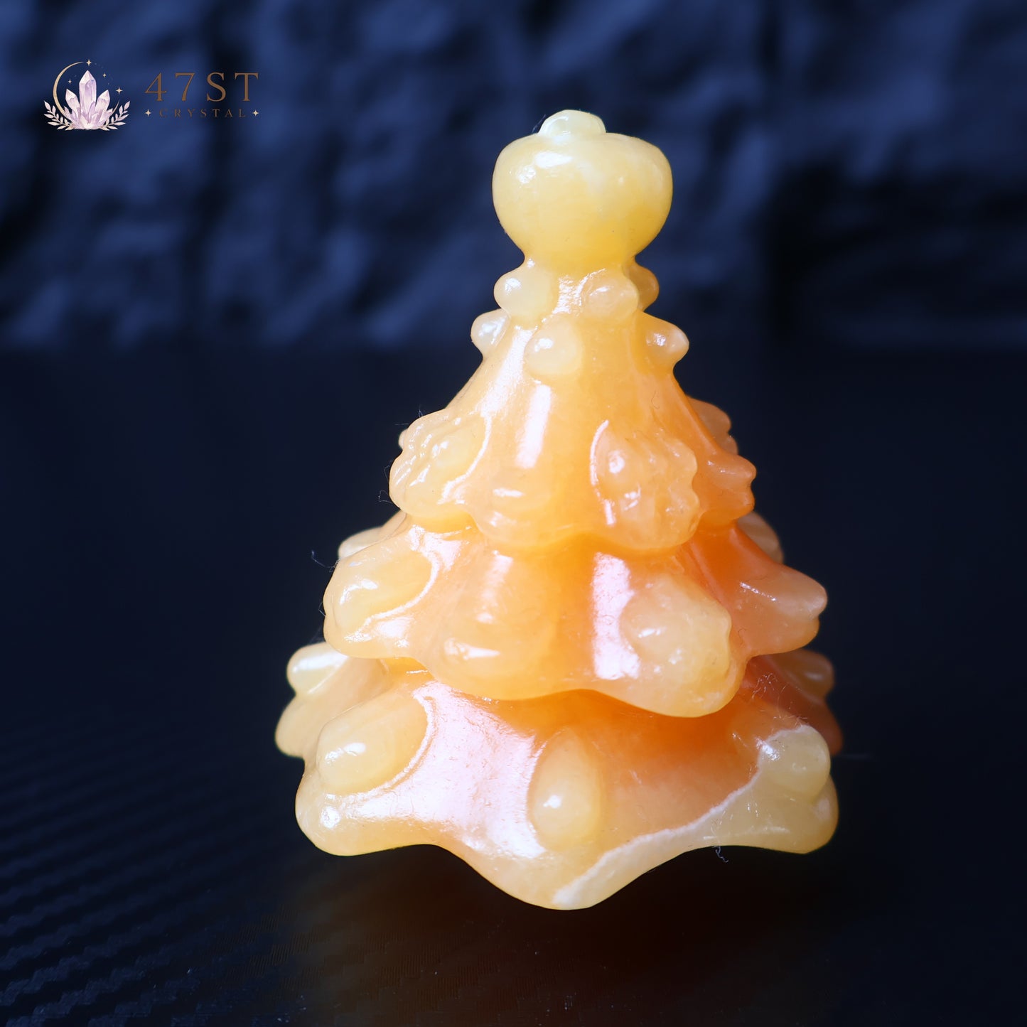Orange Calcite Christmas Tree Carving