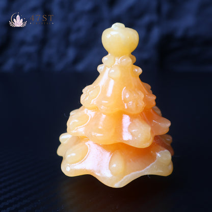 Orange Calcite Christmas Tree Carving