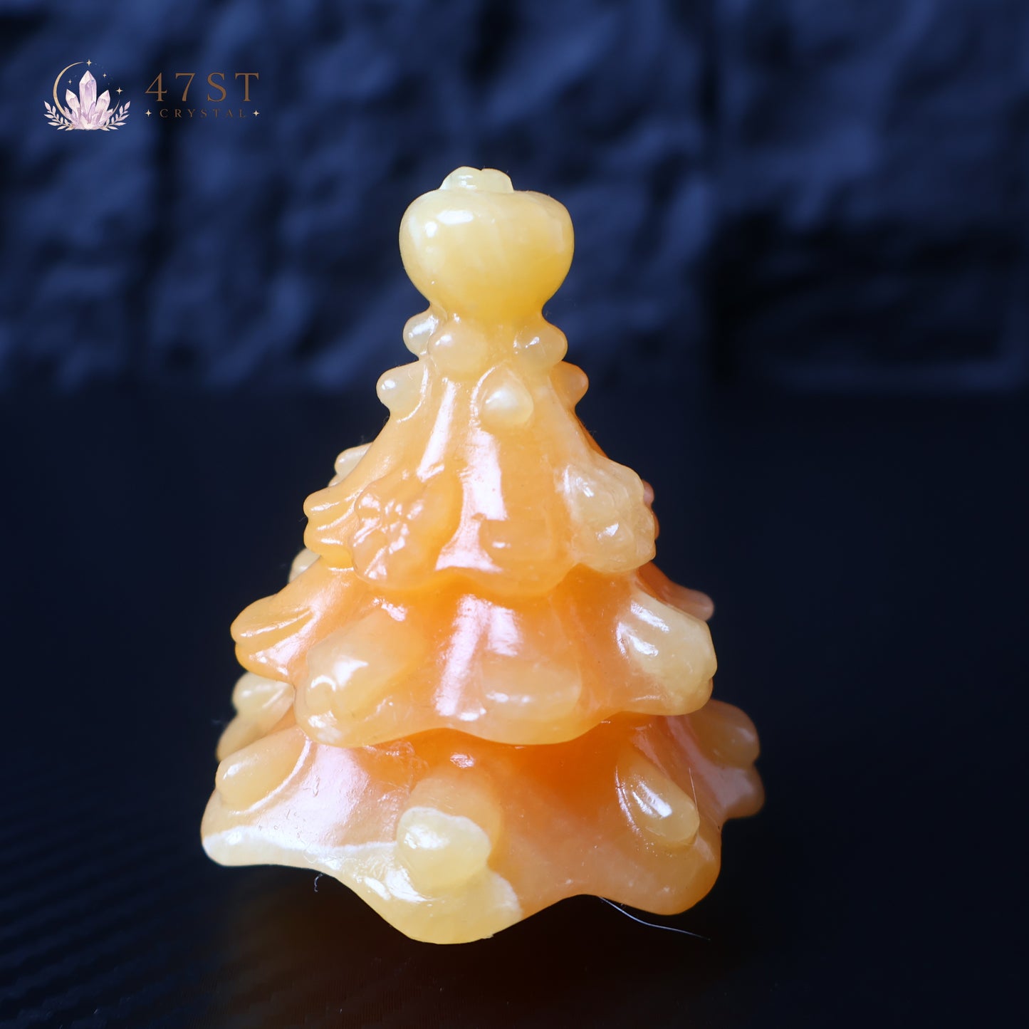 Orange Calcite Christmas Tree Carving