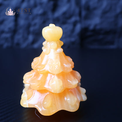 Orange Calcite Christmas Tree Carving