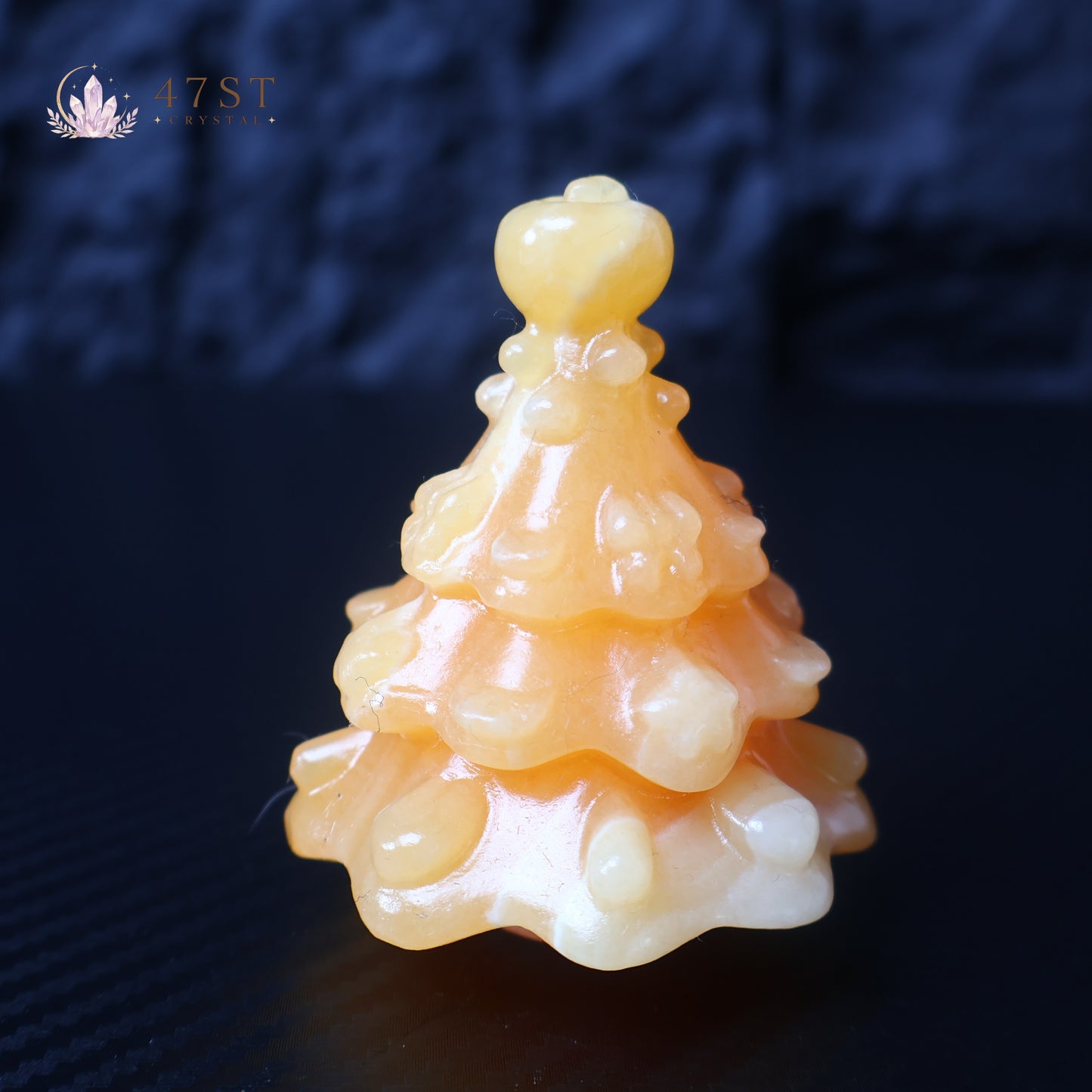 Orange Calcite Christmas Tree Carving