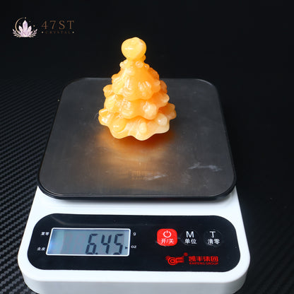 Orange Calcite Christmas Tree Carving