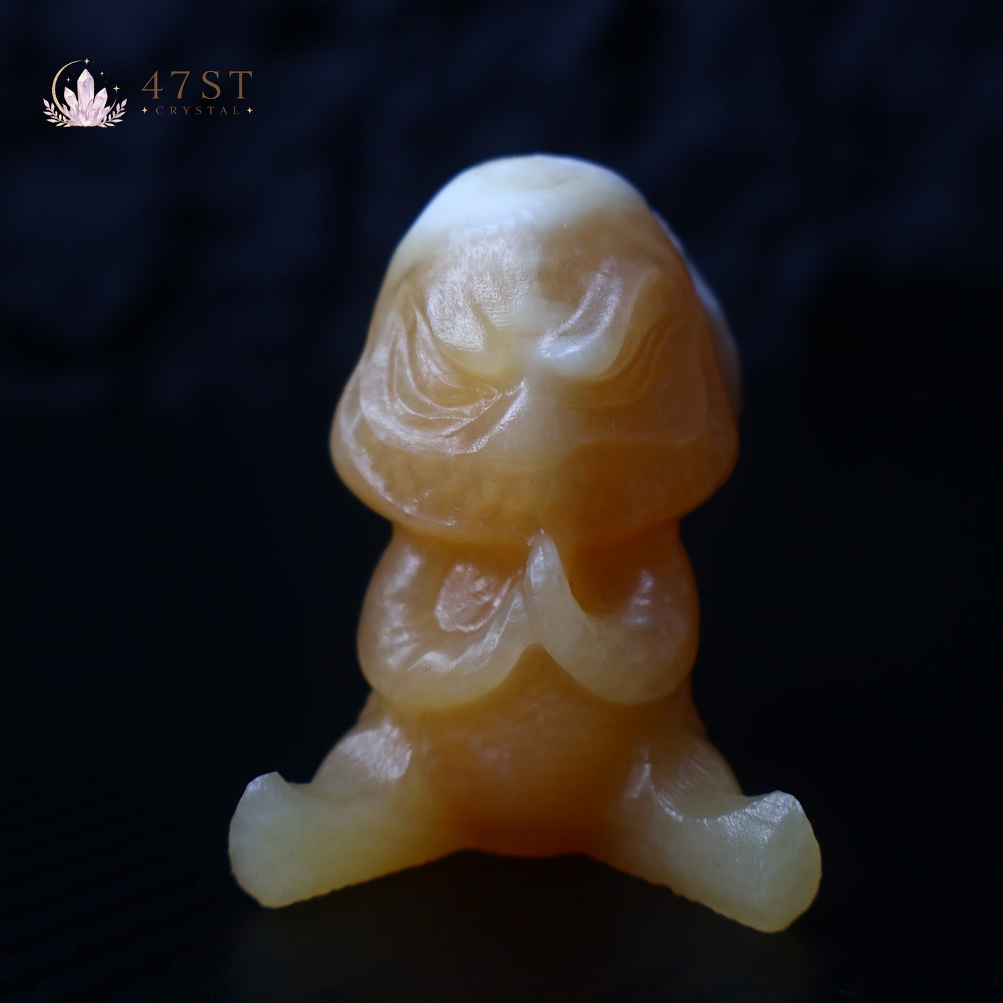 Orange Calcite Yoda Carving
