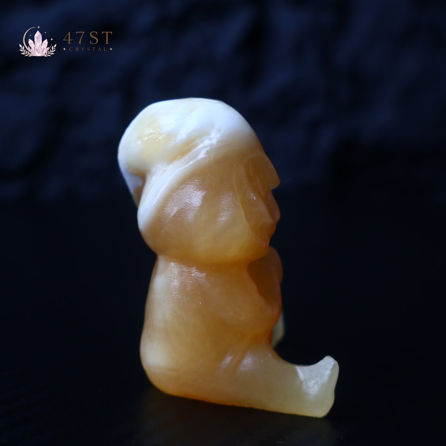 Orange Calcite Yoda Carving