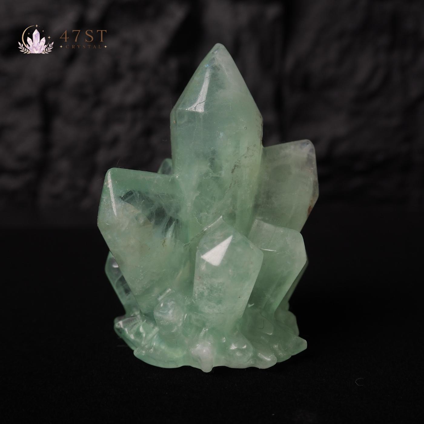 Green Fluorite Crystal Cluster Carving