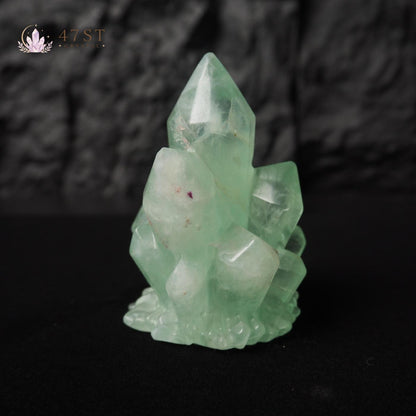 Green Fluorite Crystal Cluster Carving