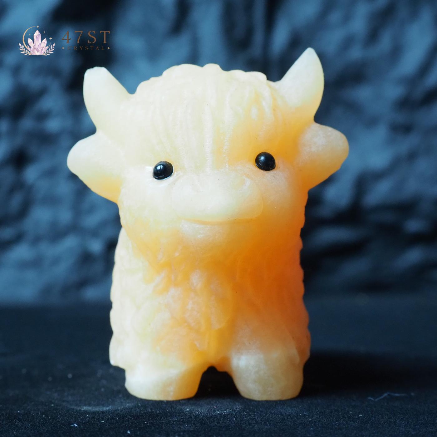 Orange Calcite Highland Cow Carving