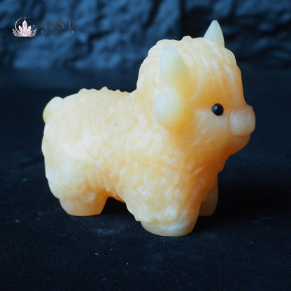 Orange Calcite Highland Cow Carving