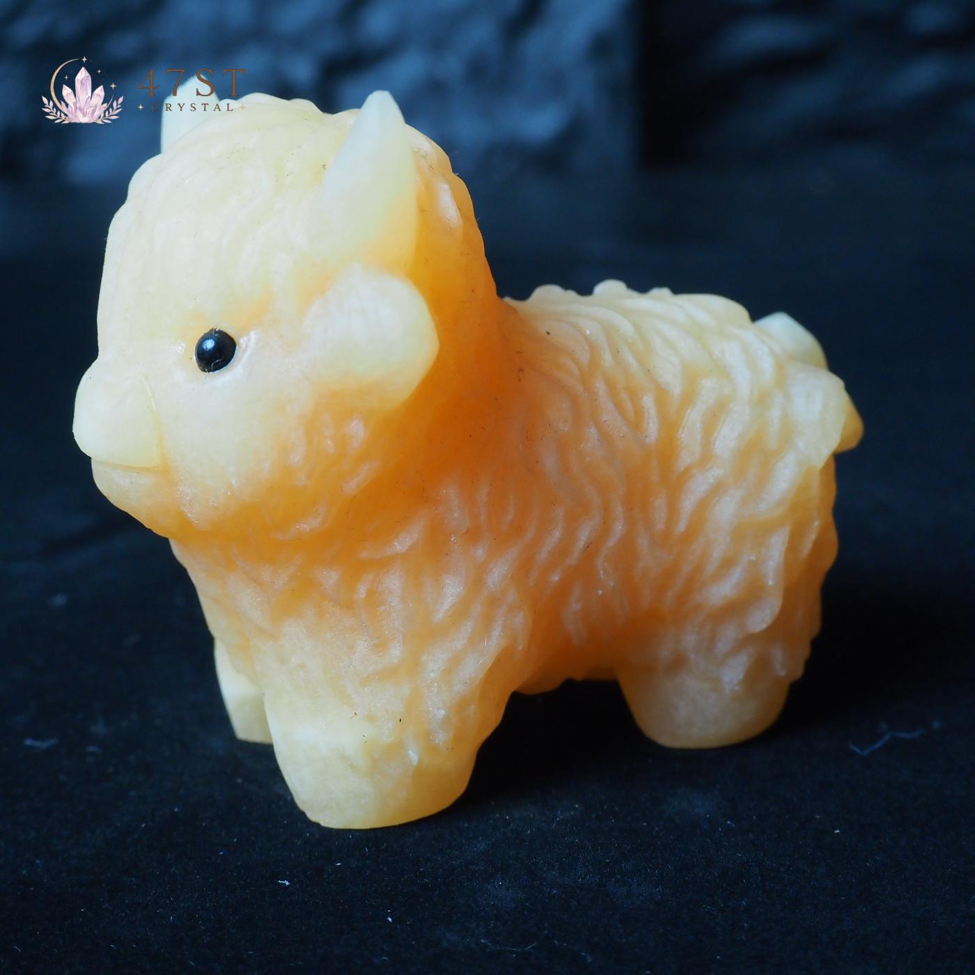 Orange Calcite Highland Cow Carving