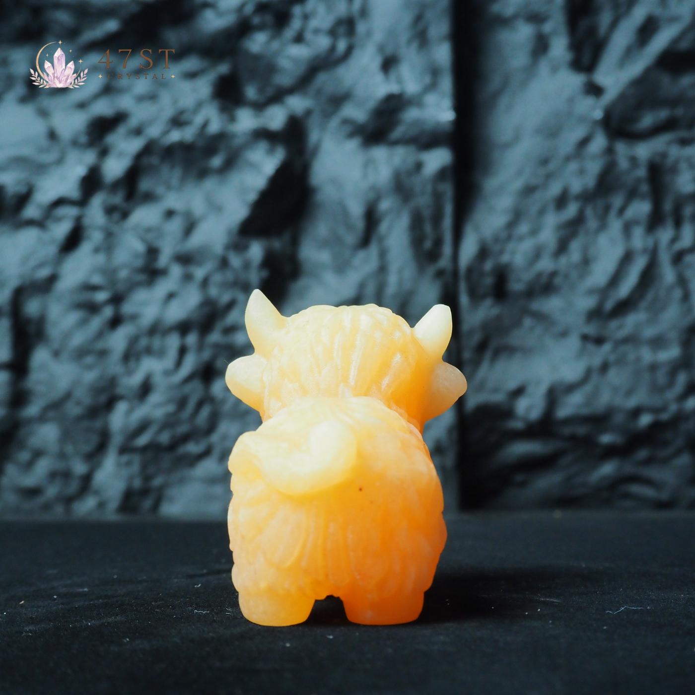 Orange Calcite Highland Cow Carving
